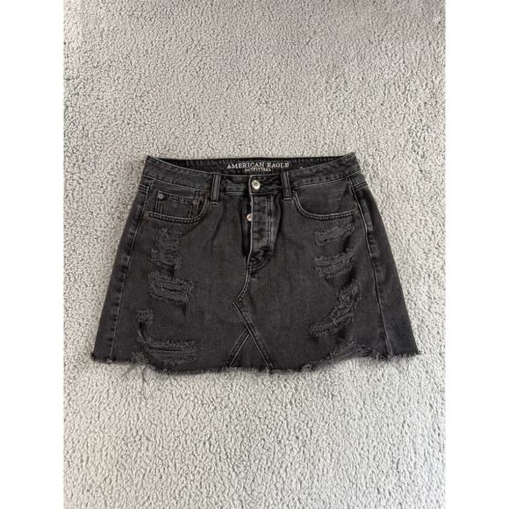 American Eagle Outfitters Denim Skirt Womens 8 5 Button Fly Distressed Ripped